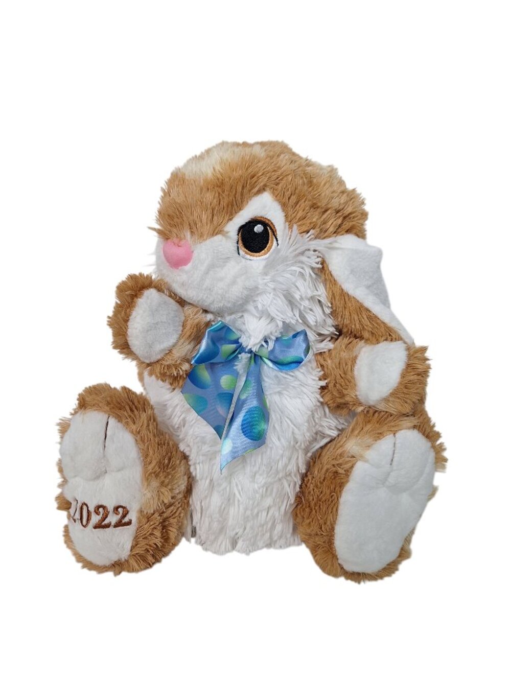 Dan Dee 2022 Easter Bunny Rabbit Brown White Lop Ear Blue Bow Spring Plush 13.5"
